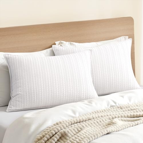 Woaboy Cotton Waffle Pillow Shams Standard Size 2 Pack 20x26 White
