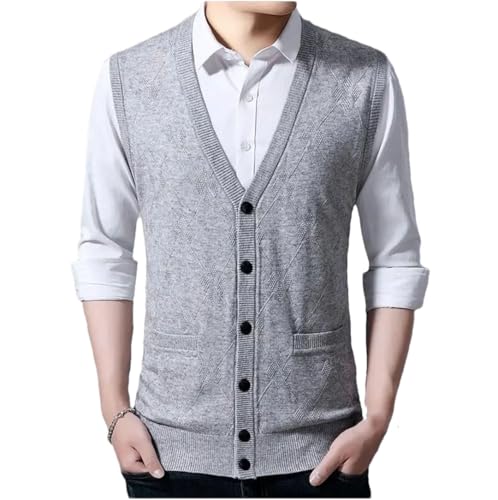 Men's V-Neck Wool Vest Solid Color Business Knitted Vest Single-Breasted Cardigan