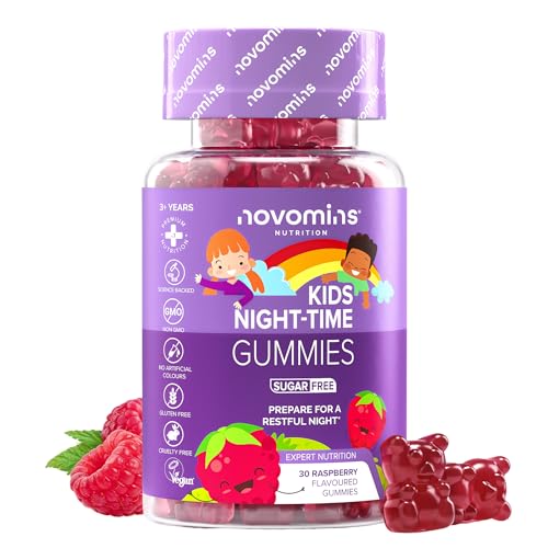Schlaf Gummis für Kinder Magnesium L Theanin VItamin B12 - Nahrungsergänzungsmittel für Kinder in der Nacht Alternative zu Melatonin & Schlaftabletten Vegan & Glutenfrei Novomins