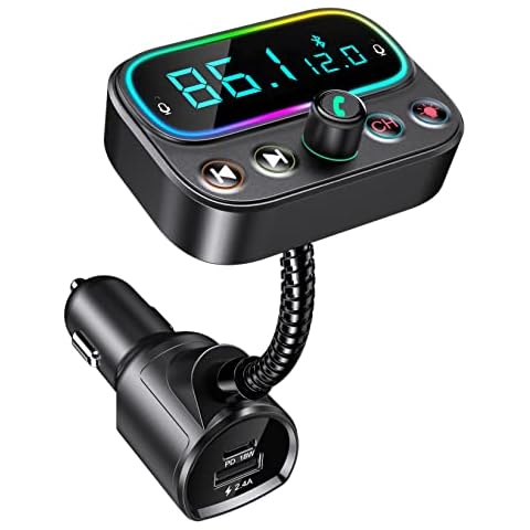 Mohard FM Transmitter for Car Bluetooth 5.0, 18W USB C Fast Car Charger, Bluetooth Car Adapter Radio Receiver with 9 Colors Backlit, 2.0" Screen, 3 USB Ports, AUX Output, Dual Mic, Support USB Drive Cover