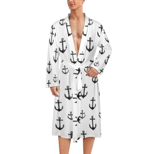 Peignoir de bain pour homme coupe kimono motif imprimé ancre marine