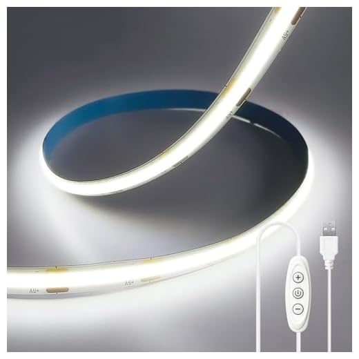 ShineBurky Ruban LED COB USB 5V 2M Blanc Froid 6000K, Bande LED Dimmable Découpable Bandeau Lumineuse LED Flexible pour Chambre, TV Rétroéclairage, Armoire Décoration, Éclairage Maison DIY