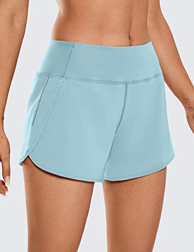 Crz Yoga Womens Lightweight Gym Athletic Workout Shorts Liner 4" - Quick Dry Running Sport Spandex Shorts Mesh Zipper Pockets Light Grayish Blue Small #TOP1