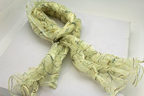 TFJ Women Fashion Neck Scarf Long Sheer Striped Fabric Blue White Black Green Pink3