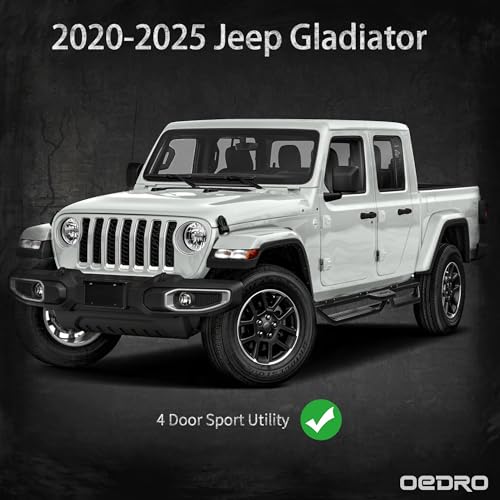 OEDRO Wheel to Wheel Running Boards Compatible with Jeep Gladiator JT 4 Door 2020-2025, Bed Access Side Steps, Two Stairs Nerf Bar