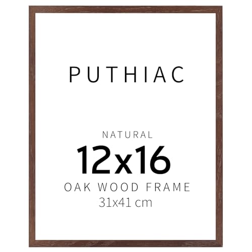 puthiac 12x16 Walnut Oak Wood Picture Frame - Minimalist 12x16 Poster Frame, 12"x16" Picture Frame Wood, Natural Solid Wooden Picture Frames for Wall Art Photo and Prints (1 Pack, Walnut)