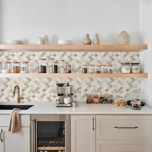 STICKGOO Arabesque Peel and Stick Backsplash, 12”X12” Backsplash Tile for Kitchen Peel and Stick, Self Adhesive Wall Tile Stick on Tiles (Brown Beige) by STICKGOO - Image 2