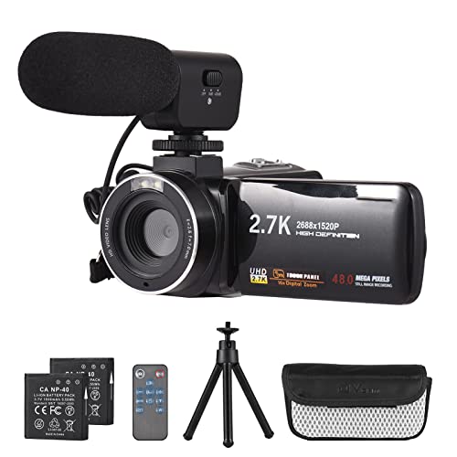 Andoer 2.7K Cámara de vídeo digital Videocámara grabadora DV 48MP Zoom Digital 16X Pantalla Táctil IPS de 3.0 Pulgadas Soporta Detección de Cara Belleza Cara Antitemblor
