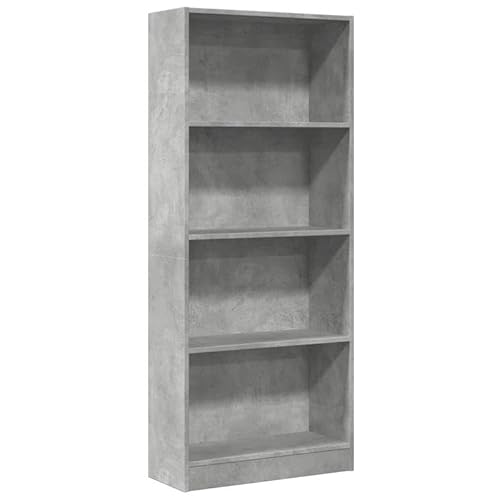 Eleganz Estantería para libros de color gris hormigón 60 x 24 x 143 cm, sistema de estantería de material de madera, estable para libros y decoración, ahorra espacio y moderna