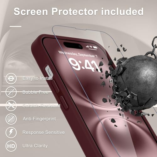 Image of YENAPOON for iPhone 14 Pro Max Case, Matte Magnetic Phone Cover [with 1 Screen Protector] [Support for MagSafe] [Shockproof Military Grade Protection] Translucent Frosted Back, Wine Red