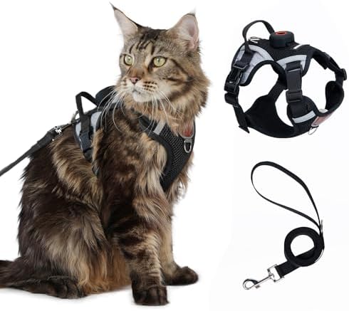 Cat Harness Leash Set with AirTag Holder, Upgraded Escape Proof V...