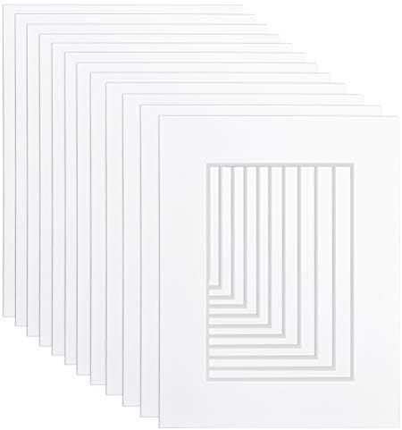 Schliersee 12 Pack 8x10 Mats for 5x7 Pictures, White Picture Mats with Core Bevel Cut