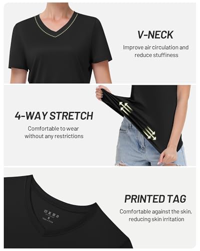 Image of Runhit Womens Workout Tops Short Sleeve UPF 50+ Athletic Sun Shirts Quick Dry V Neck T-Shirt Moisture Wicking Gym Hiking Tee
