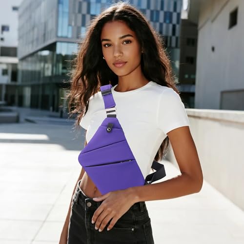 Image of Anti Theft Crossbody Bags for Women Men, Multi-Pocket Shoulder Bag, Slim Sling Purse with 2 RFID Blocking Card (Right Shoulder-Viola)