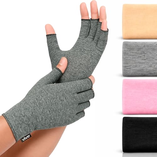 Vive Arthritis Gloves - Men, Women Rheumatoid Compression Hand Glove for Osteoarthritis- Arthritic Joint Pain Relief - Carpal Tunnel Wrist Support - Open Finger, Fingerless Thumb for Computer Typing