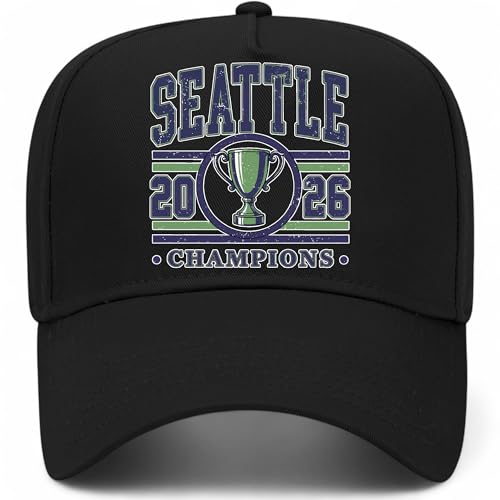 Seattle 2026 Champions Hat | Circle | Premium Adjustable Snapback Baseball Trucker Hats for Men & Women (US, Alpha, One Size, Black)