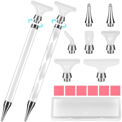 16PCS Diamond Art Pens Set - 2Pcs Diamond Art Painting Pen with 7Pcs Screw in Tips(Include Metal Square and Round Tips) for Art DIY Craft