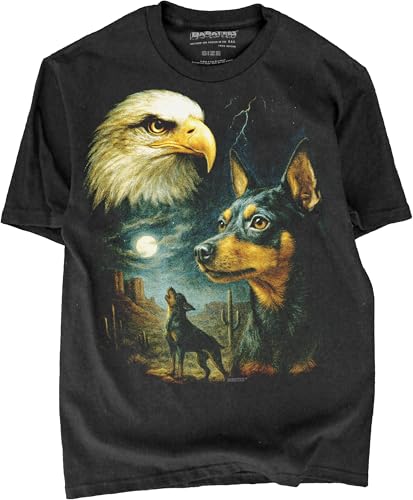 BABATEES Miniature Pinscher Moonlit Artwork Premium Black Tshirt - 100% Cotton - for Men & Women