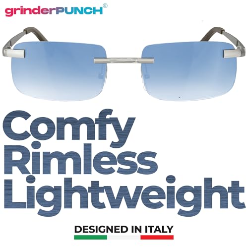 Image of grinderPUNCH Small Slim 90's Popular Nineties Rectangular Sunglasses Clear Rimless Eyewear