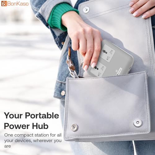 Image of BonKaso Nano 6-in-1 67W GaN Fast Charging Station with 2 AC Outlets, 2 USB-C & 2 USB-A Ports | Ultra Slim Portable Power Hub | Multi-Layer Protection | 330g | 11.8x10.5x2 CM (Grey)