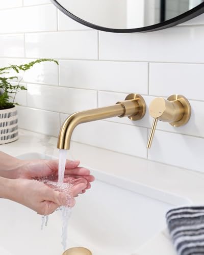 iVIGA Mitigeur Lavabo Mural Rotatif à 360° Robinet Salle de Bain pour Baignoire et Lavabo Robinetterie Vasque Encastré Mural Design Moderne, Doré