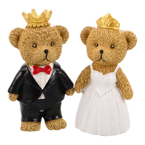 HOODANCOS 2 Stück Miniatur Bärenpaar Hochzeitsfigur aus Harz Brautpaar Deko für Valentinstag...