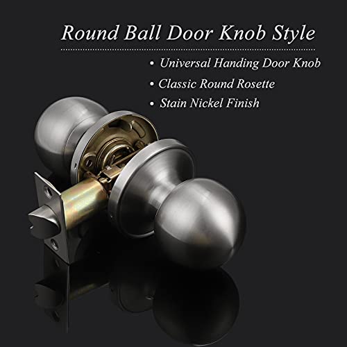 Probrico Round Passage Door Knobs Handles For Hall/Closet Brushed Nickel Interior Keyless Door Knobs, 6 Pack #TOP1