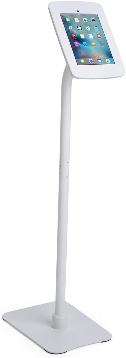 Displays2go White Retail Stand for iPad, Steel & ABS Plastic, Rotating & Tilting, Covered Home Button – White (TABFLWH)
