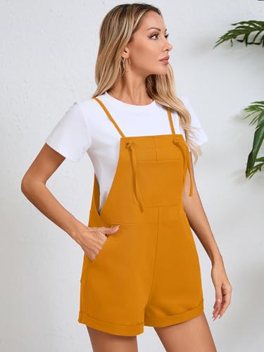 KORSIS Overalls for Women Summer Turmeric Small Casual Loose Fit Spaghetti Strap Shorts Overall Rompers Bib jumpsuits Outfits with pockets — view 3