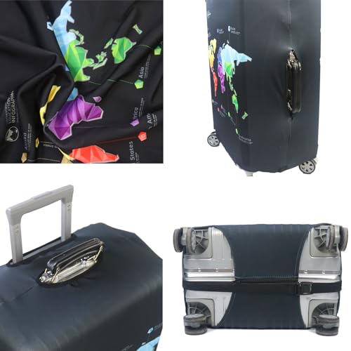 Image of MosaiRudo Thicker Luggage Cover Elastic Suitcase Cover Protector Fits 18-32 Inch Suitcase Travel Accessories, Abstract Map, L, Zipper Closurezipper Closurezipper Closurezipper Closurezipper Closure