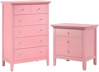 Home Square 2-Piece Set with 5-Drawer Chest and 3-Drawer Nightstand in Pink