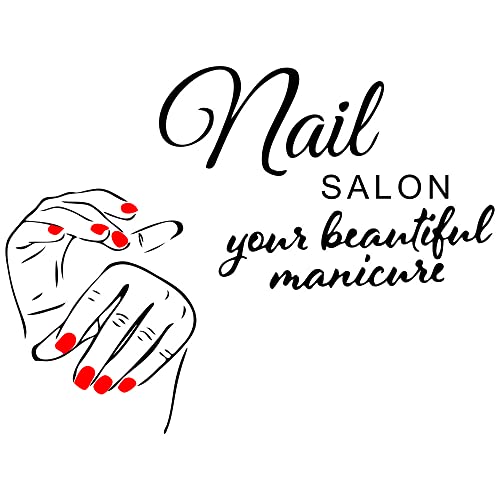 Elegant Nail Salon Wall Decal - Removable PVC Sticker Featuring Manicure Hands, Nail Polish, and Beauty Quote - Perfect for Nail Spa, Beauty Salon, or Makeup Room Decor - 22"x29" (JWH271-red)