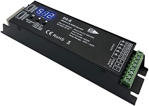 5 Channel DMX Decoder with RDM Digital Display,DMX512 Dimmer Driver PWM LED Controller for RGBCCT,RGBWW,RGBW or 5 White lightstrips LED Module Light Input 12V-48VDC