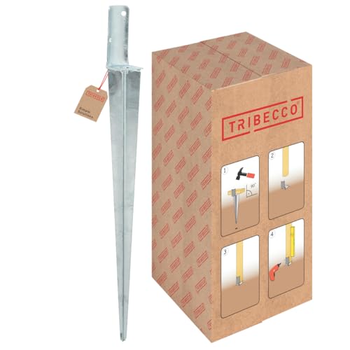 TRIBECCO Manchon en forme de L pour poteaux ronds, taille 50 x 600 mm, support de poteau en L à insérer dans le sol, chaussure universelle en L en acier galvanisé à chaud