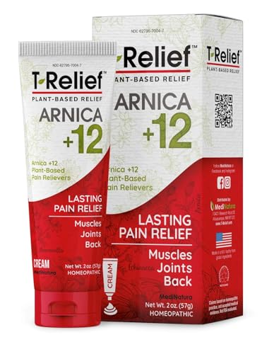 MediNatura T-Relief Extra Strength Discomfort Relief-Naturally-Soothing Cream that Supports Sore Joints-Stiffness & Body Ache Aid-Homeopathic Herbal Rub-Fast-Absorbing & Non-Sticky Lotion - 2 oz