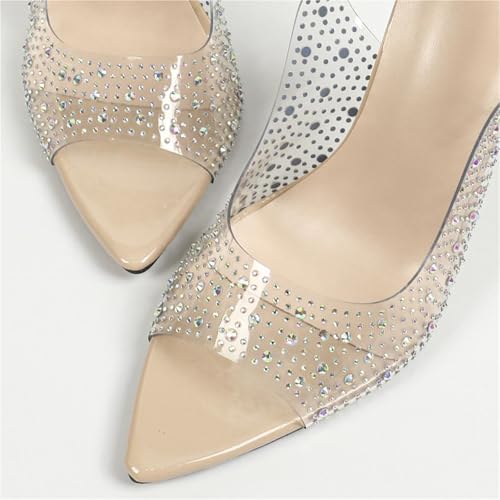Women's Rhinestone Pointed Open Toe Stiletto Heels Sexy Clear Strappy Sandal Wedding Party Dating Shoes2