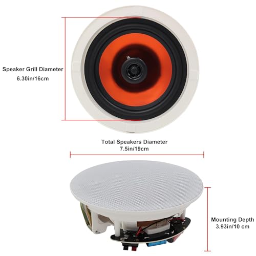 Herdio 6.5" 600 Watts Bluetooth Ceiling Speakers Wireless Home Recessed Speaker System Suitable for Indoor,Kitchen,Home Theater,Bedroom,Office,Covered Patio（4 Speakers） by Herdio - Image 4