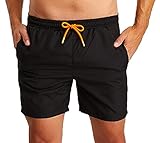 Björn Swensen Badeshorts Herren Sommer Badehosen Schwimmhose Schwimmshorts Beachshorts Strand Männer Swim Shorts Kurze Hosen BS9001 Schwarz Small