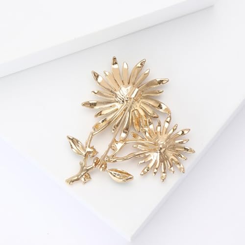 Image of Double Sunflower Brooch and Pins for Women Blue and Yellow Rhinestone Broach Nature Style Dress Pin Flower Jewelry