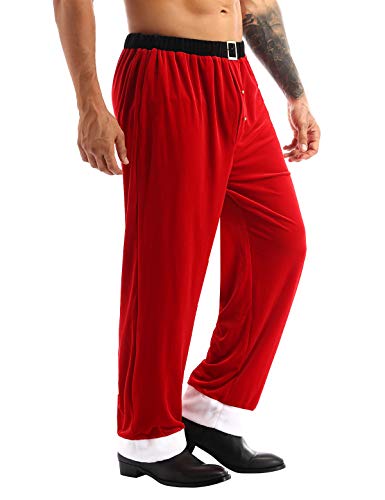 FEESHOW Men's Soft Velvet Christmas Santa Claus Long Pants Pajama Pj Bottoms Trousers2