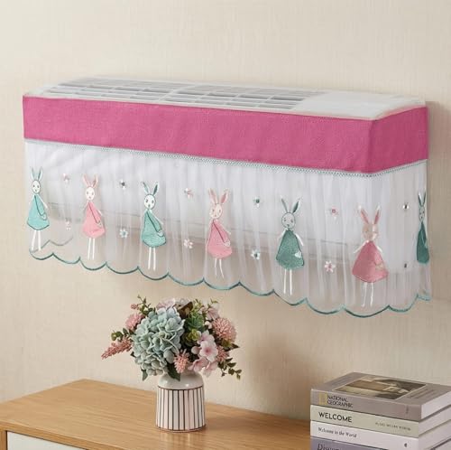 Image of TAG24 Premium Polyester Split AC Cover | Dust Protection, Washable, Open-Type Design for Running AC | 34 x 12 x 9 Inch (Pink Doll)
