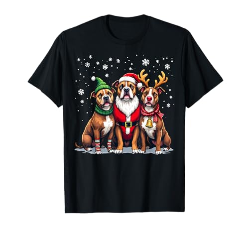 Pitbull Weihnachtshunde Lustiger Weihnachtsmann Rentier Elf T-Shirt