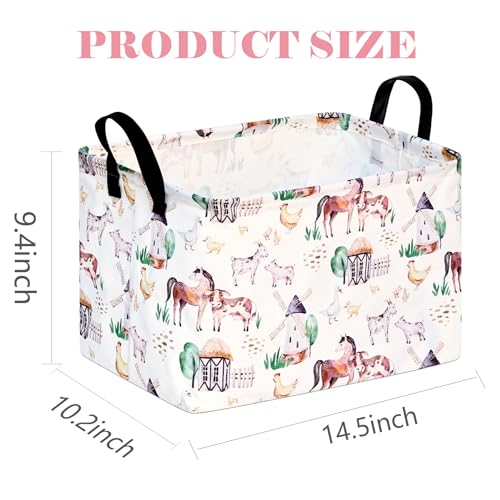 Image of Storage Basket Home Shelf Basket Organizer Box Clothes Laundry Hamper Nursery Bin Gift Laundry Basket with Handles Rectangle Farm Pattern for Home