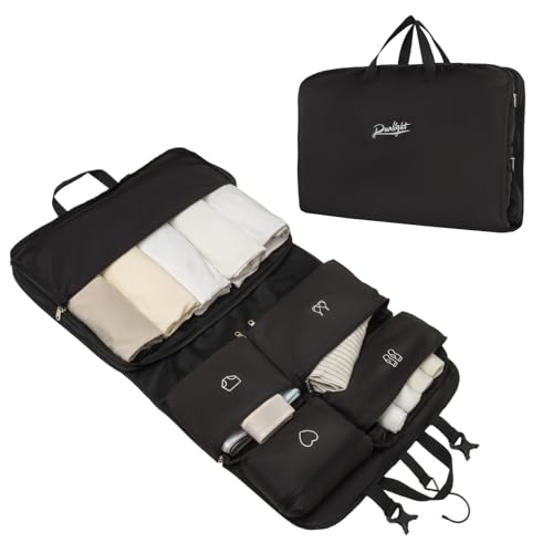 Hanging Packing Cubes,Garment Bags for Travel and Storage, Travel Apparel Bags for Men Women with 5 Solid Color Pockets, Storage Bags for Clothes, Socks,Underwear for Carry on Suitcase (Black)2