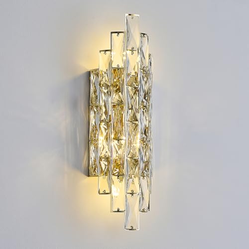 chandiry Modern Gold Crystal Wall Sconce Light Fixtures, Wall Mount Lamps for Bedroom Living Room Bathroom Vanity Mirror