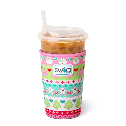 Swig Life Medium Iced Cup Coolie, Standard 22oz Iced Coffee Cup Insulator Sleeve with Handle, Neoprene Insulated Coolie Keeps Drinks Cold (Cookie Jar)