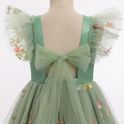 Ruffle Sleeve Embroidery Flower Girl Lace Dress for Kids Wedding Princess Birthday Party Prom Floral Embroidered Tulle Dress4