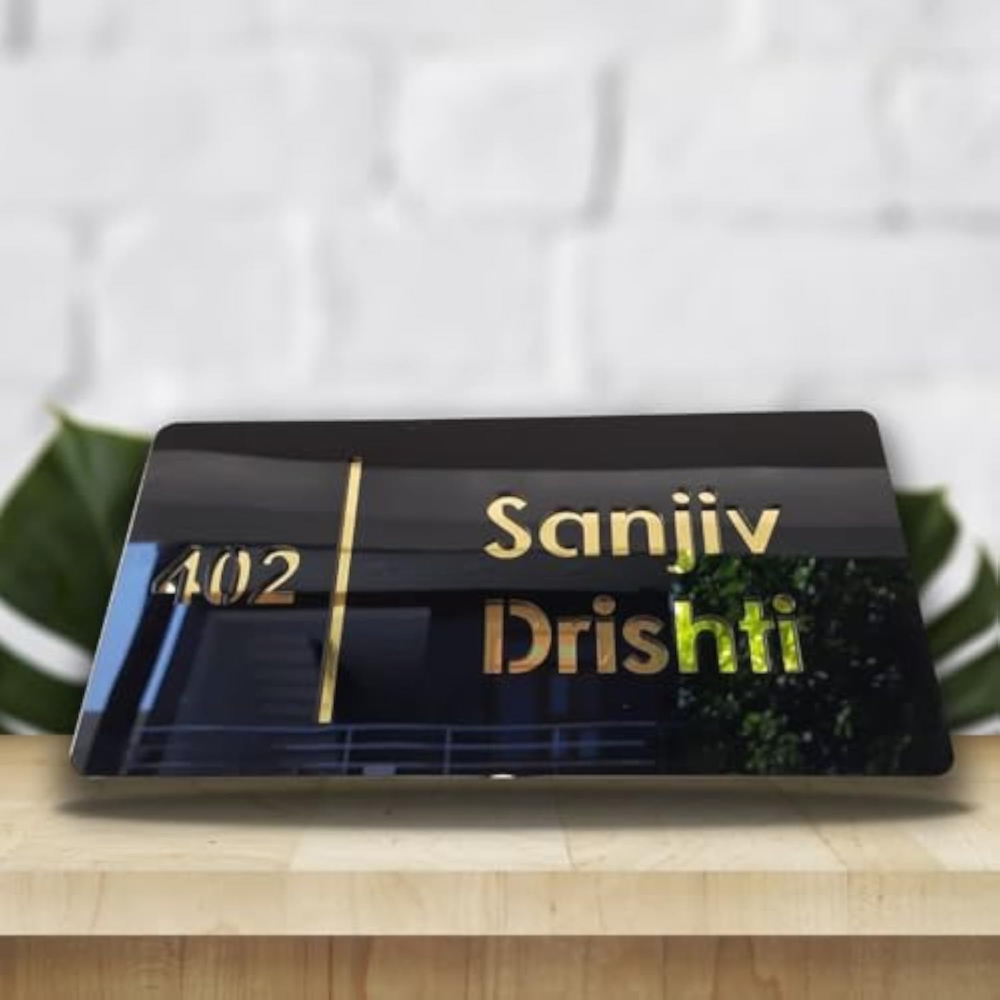 Customized White & Mirror Gold Glossy Look Acrylic Name Plate