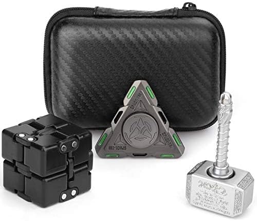Fidget Spinner Toy Set, Metal Tri UFO Spinner, 2 in 1 Hammer, Infinity Cube, Desk Decor for School Home Office, Christmas Birthday Stocking Stuffer Party Favor Gift for Boys Girls Kids Adults 3 Pack