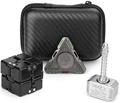 Fidget Spinner Toy Set, Metal Tri UFO Spinner, 2 in 1 Hammer, Infinity Cube, Desk Decor for School Home Office, Christmas Birthday Stocking Stuffer Party Favor Gift for Boys Girls Kids Adults 3 Pack